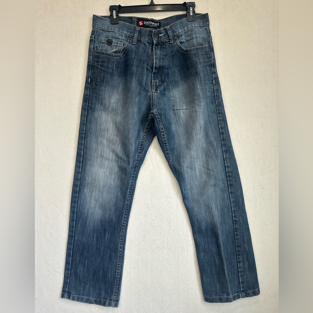 South Pole Men's Faded Blue Straight Jeans Sz 32 x 30 Baggy Grunge Skater